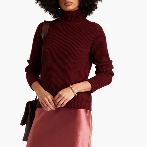 Unworn Vince Women's Ribbed Cashmere Turtleneck Sweater in Burgundy - Picture 1 of 7